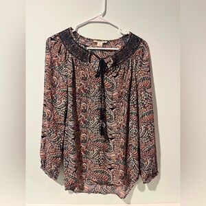 Ruff Hewn Women’s Multicolor Paisley With Front Tie Blouse, Size Small